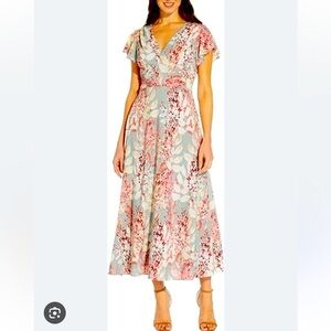 Adrianna Papell Light Blue and Pink Floral Maxi Dress